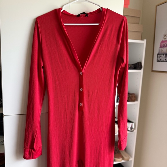 CHICME Red V-Neck Long Sleeve Fitness Jumpsuit with Open Back Size XL - Picture 2 of 9